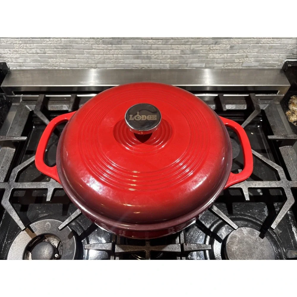 Vintage Lodge Red Color 6-qt. Enameled Cast Iron Dutch Oven